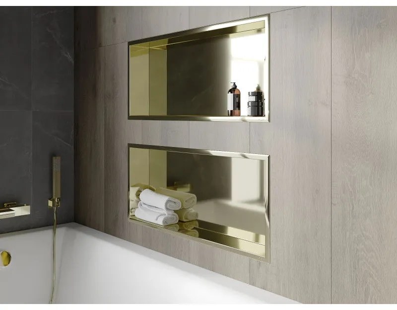 Mexen X-Wall-R, polička na zapustenie na obklad s golierom 75 x 30 cm, zlatá lesklá 1950753010