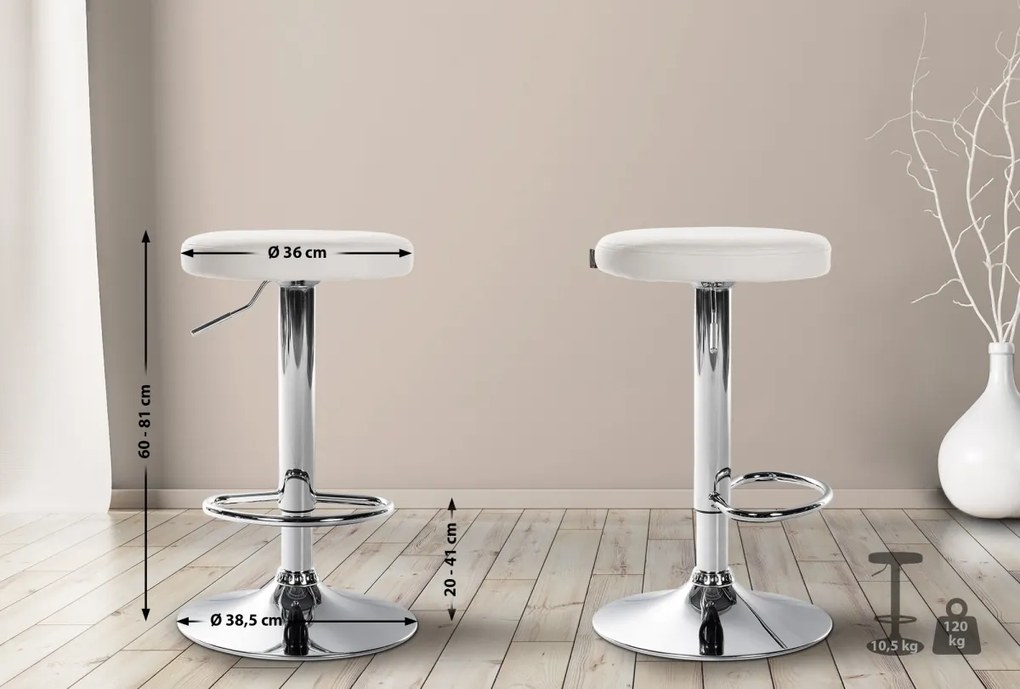 Barová stolička Ponte - koženka, chróm rám - Biela