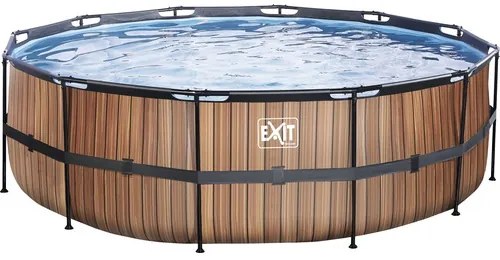 Nadzemný bazén rámový EXIT Wood Pool ø450 x 122 cm design drevo s pieskovou filtráciou a rebríkom