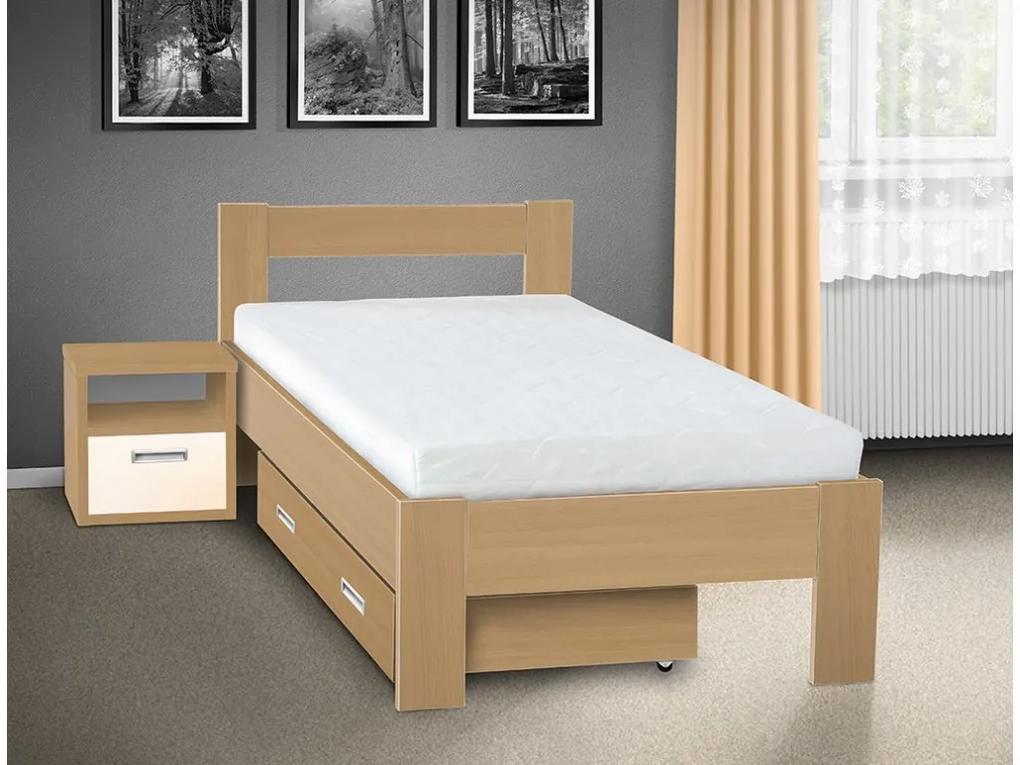 Nabytekmorava Drevená posteľ Sandra 200x140 cm farba lamina: buk 381, typ úložného priestoru: úložný priestor - šuplík, typ matraca: Matraca 17 cm sendvičová