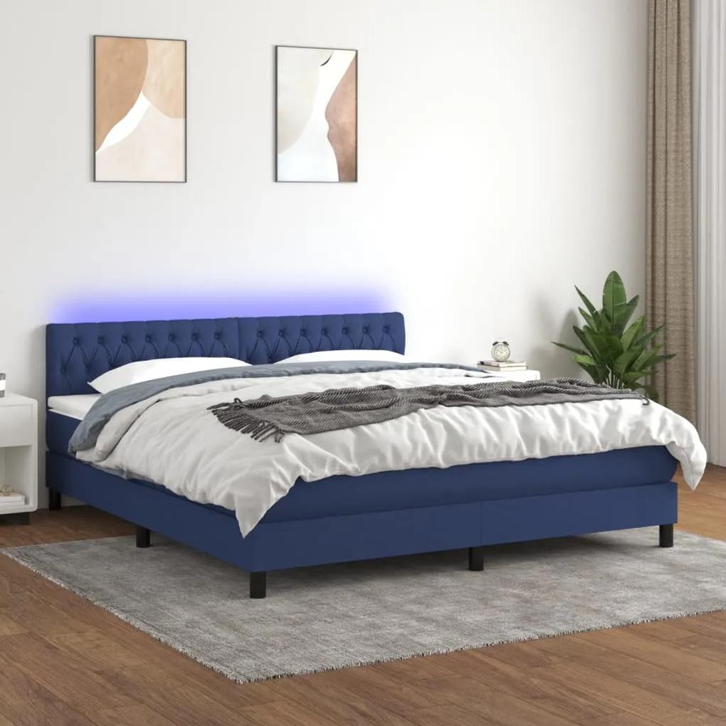 Posteľ boxsping s matracom a LED modrá 180x200 cm látka 3133419