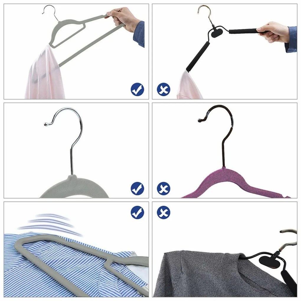 Velúrová súprava vešiakov Maxi 50 kusov sivá