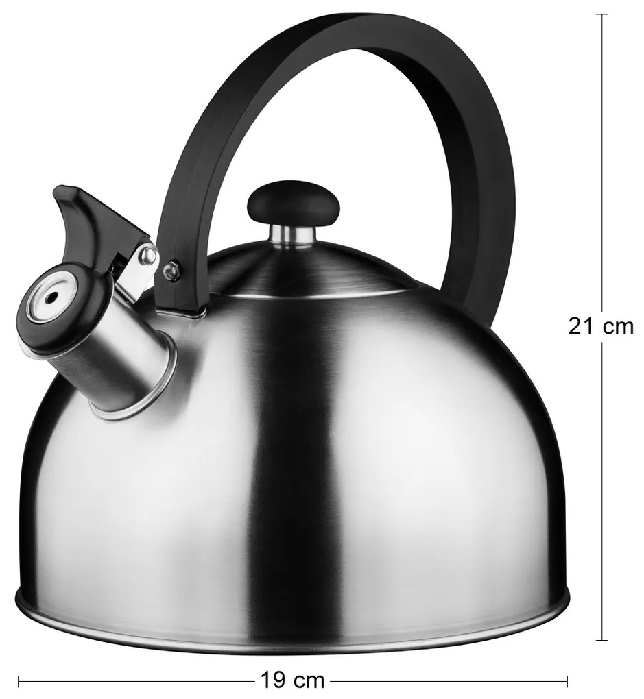 Nerezový čajník s píšťalkou Elif 2,5 l - nerezová / čierna