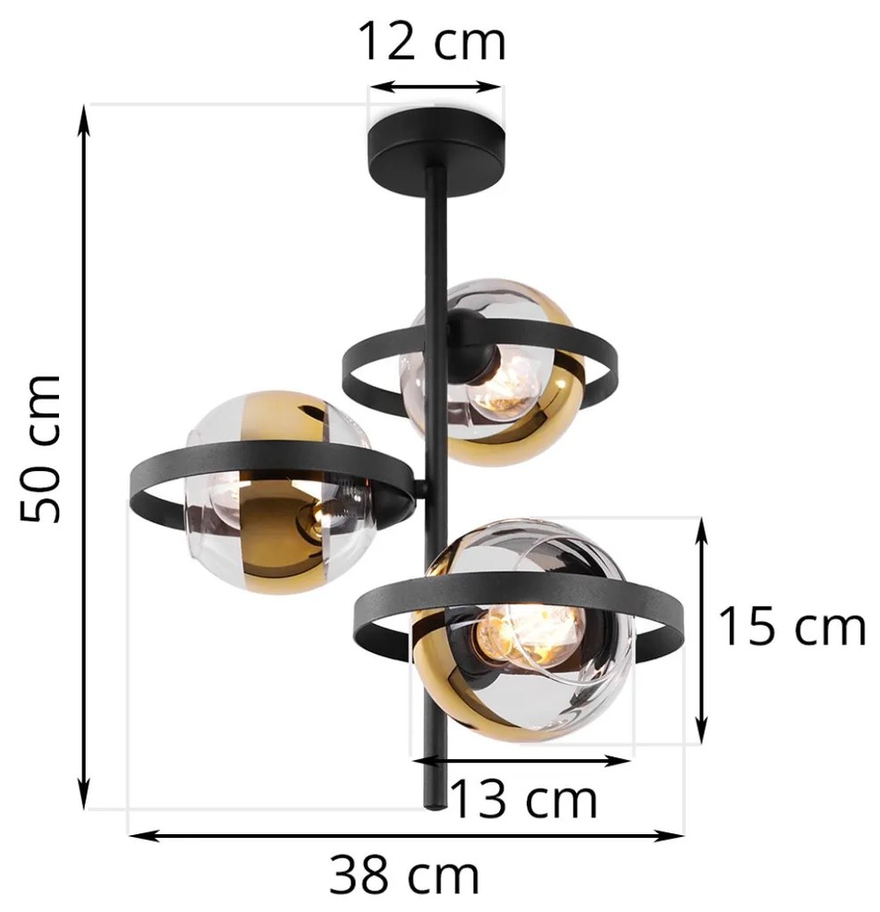 Stropné svietidlo Asturia Ring, 3x zlaté/transparentné sklenené tienidlo, B
