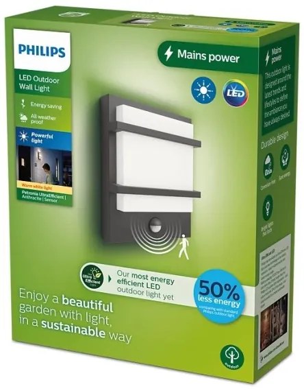 Philips - LED Vonkajšie nástenné svietidlo so senzorom PETRONIA LED/3,8W/230V IP44