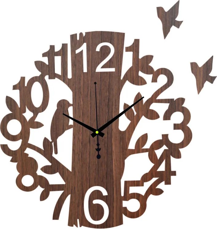 Drevené nástenné hodiny Vtáčik – moderný dizajn, tichý chod | SENTOP HDF0162-ručičky-cierne