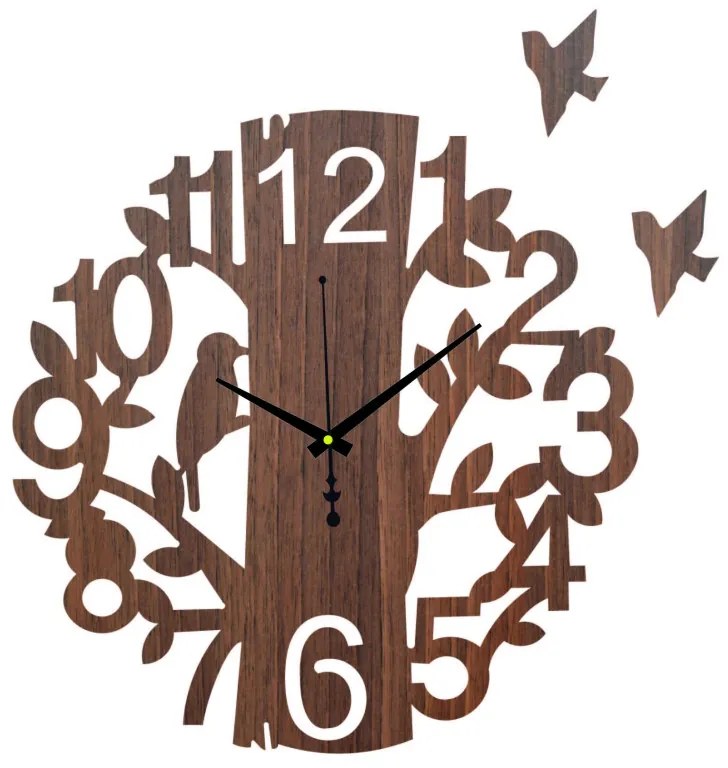 Drevené nástenné hodiny Vtáčik – moderný dizajn, tichý chod | SENTOP HDF0162-ruka-cierna