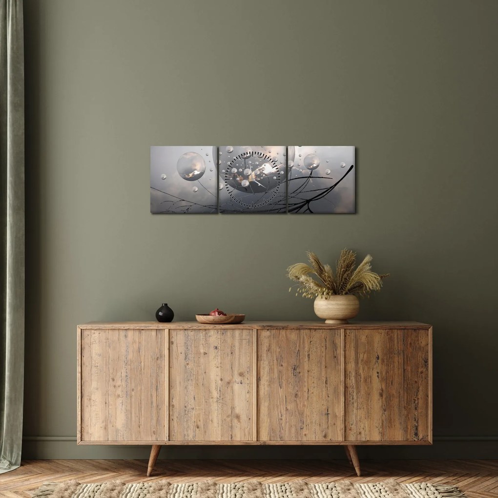 Obraz abstraktných gulí (s hodinami) (90x30 cm)