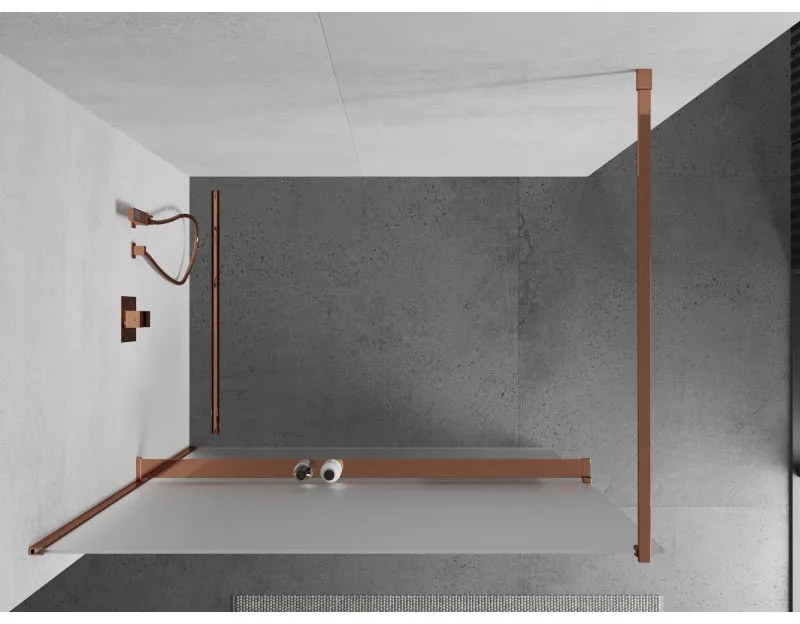 Mexen Kioto+, sprchová zástena s poličkou a držiakom na uteráky 110 x 200 cm, 8mm sklo námraza, profil ružové zlato, 800-110-121-60-30