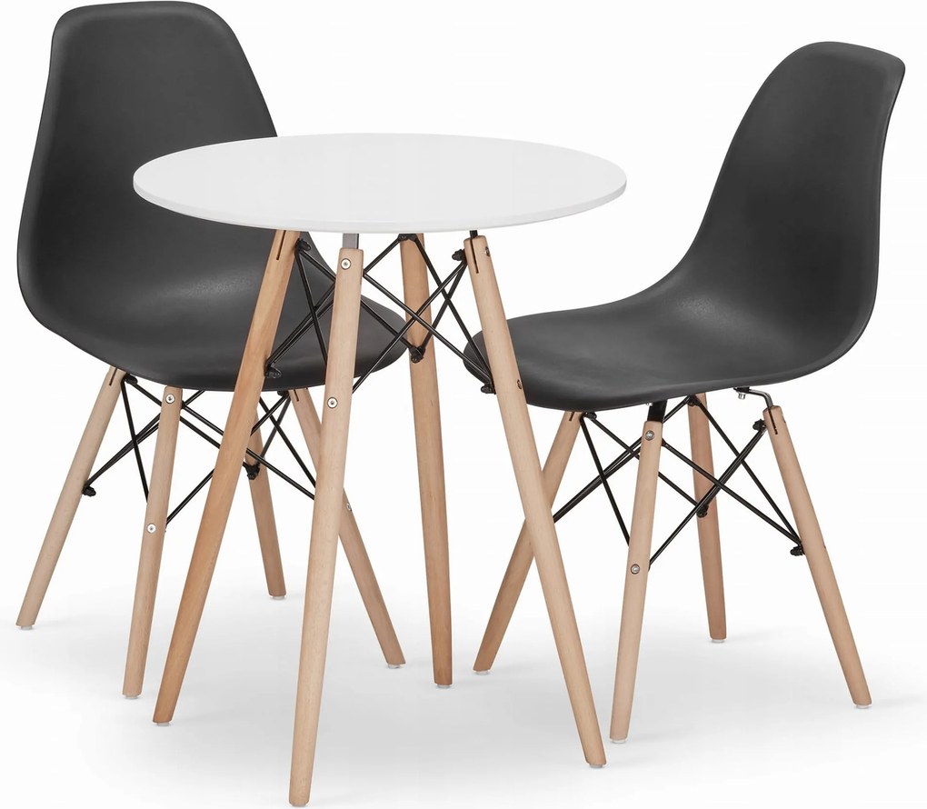 Jedálenský set: Jedálenský stôl TODI 60 cm biela/prírodné nohy + 2 ks stoličky OSAKA čierna/prírodné nohy