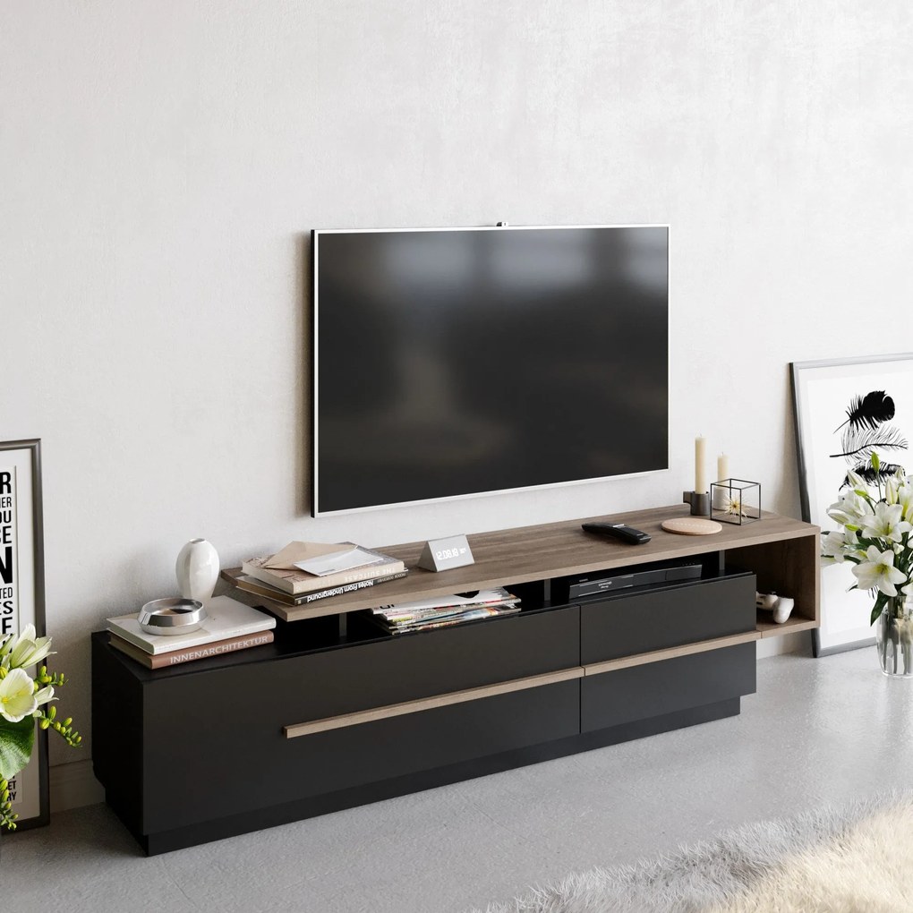 TV skrinka Pia - Black, Walnut