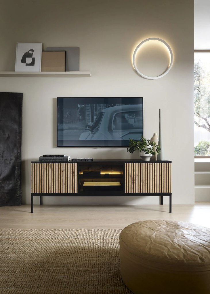 TV stolík Sento s LED osvetlením 154 cm dub wotan/čierny