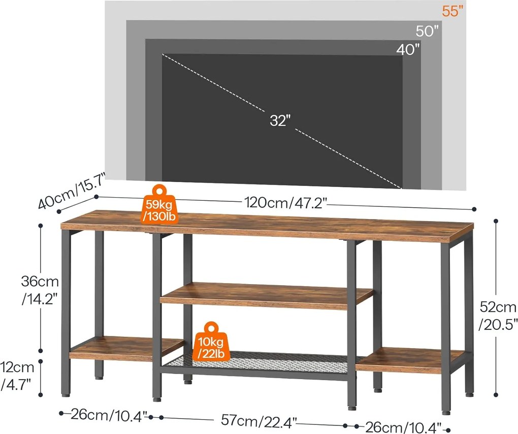TV stolík Vasagle Werry 120 cm čierny/hnedý