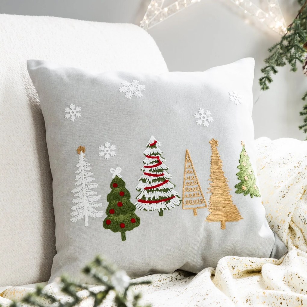 EUROFIRANY VIANOČNÁ DEKORAČNÁ OBLIEČKA NA VANKÚŠ TREE 45X45 CM VZOROVANÁ