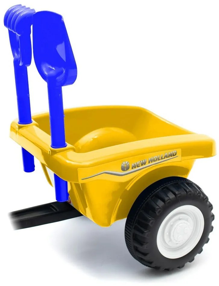 Detské odrážadlo traktor s vlečkou a náradím Baby Mix New Holland žltý