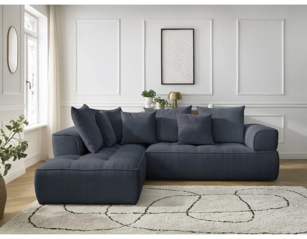Tmavomodrá ženilková rohová pohovka (ľavý roh/do L) Whesley – Bobochic Paris