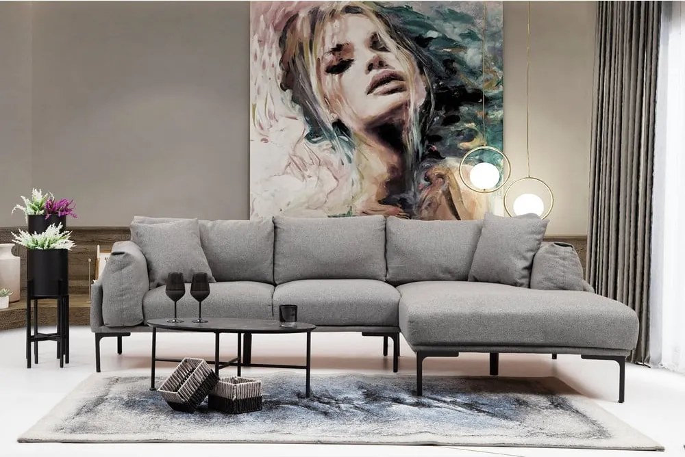 Sivá rohová pohovka Artie Leo, pravý roh