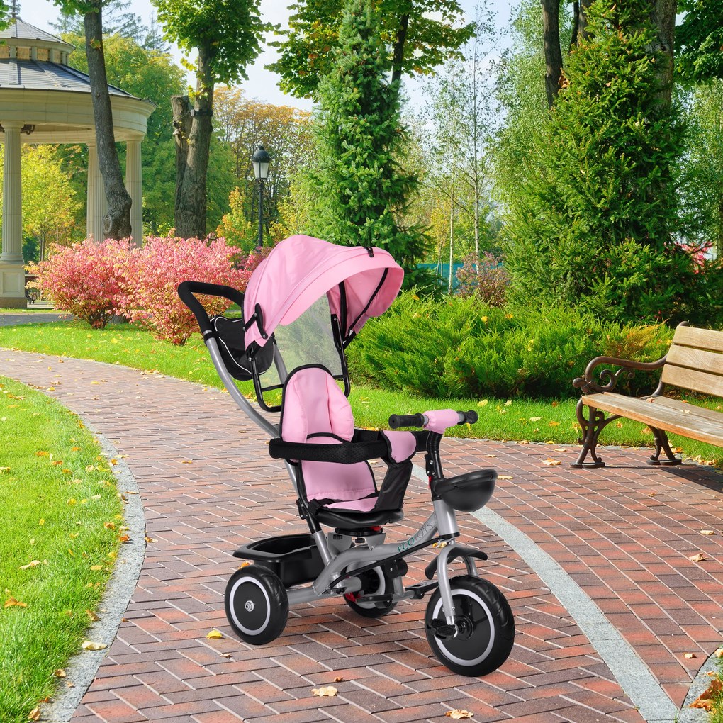 ECOTOYS Trojkolka 2v1 s otočným sedadlom + sklopná strieška - ružová