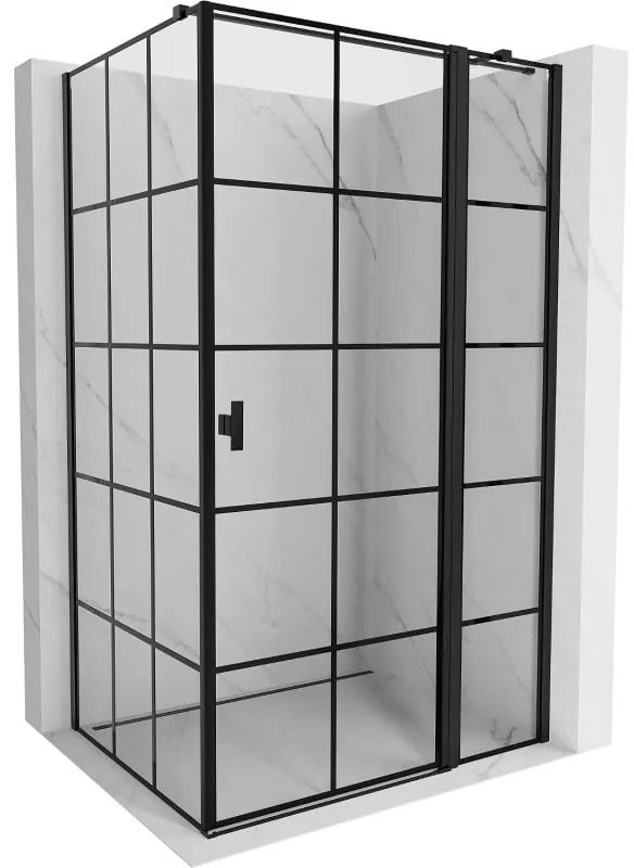 Mexen Mist T, sprchový kút s krídlovými dverami, pravý, 90 x 115 cm, 8mm číre sklo, čierny profil, 8A4T-115-090-70-77-P