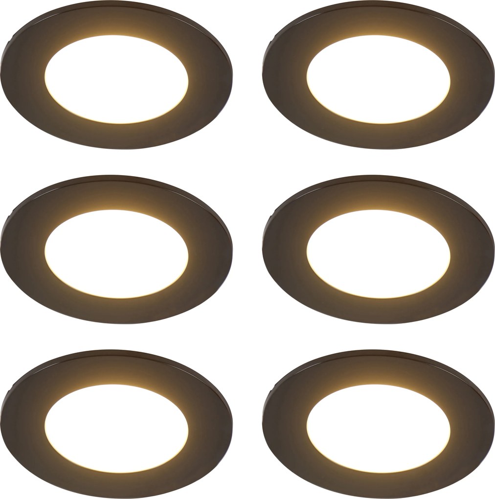 Sada 6 moderných zapustených bodových svetiel čierna vrátane LED 3-krokového stmievania IP65 - Blanca