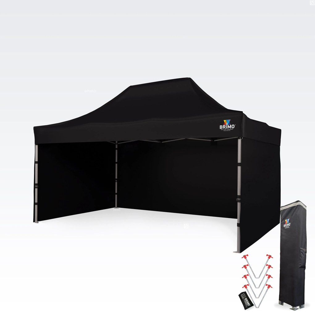 BRIMO Nožnicový párty stan PREMIUM ALU 3x4,5 m s 3 stenami čierny