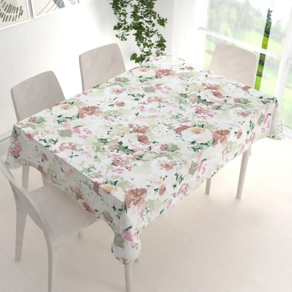 Biante Dekoračný obdĺžnikový obrus PM-018 Maľované kvety na zelenom 140x180 cm
