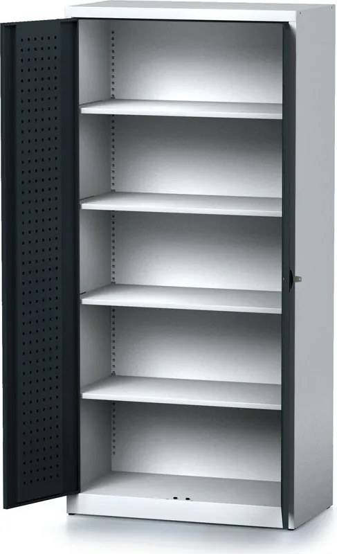 Policová dielenská skriňa 2-dverová MECHANIC, 4 police, 920 x 500 x 1950 mm, grafitové dvere