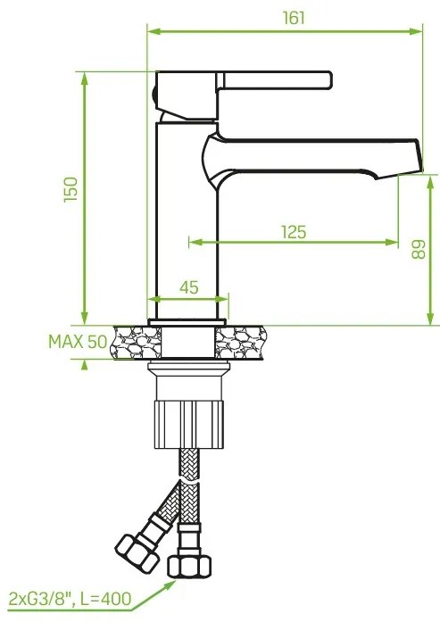 Laveo Alita, umývadlová batéria h-150, brúsená oceľ, LAV-BVA_322D