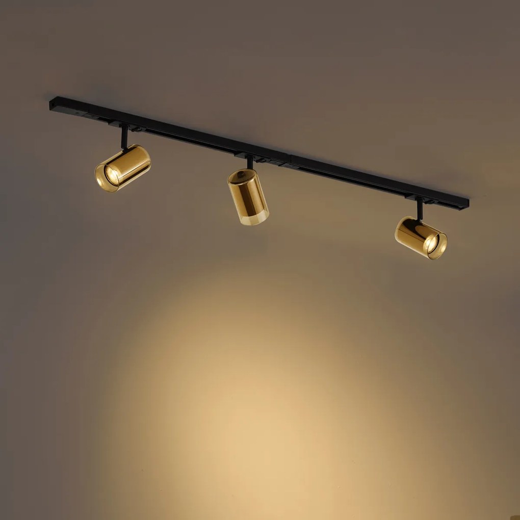 Moderný koľajnicový systém čierny s 3 zlatými reflektormi 1-fázový - Iconic Lloyd