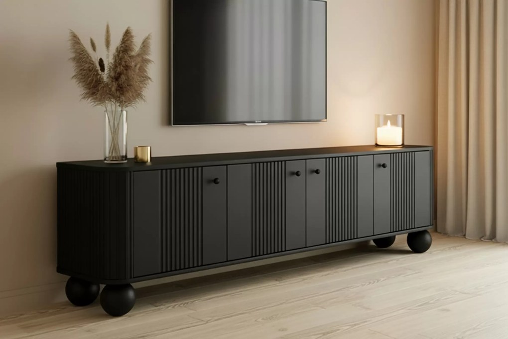 TV stolík Vespera 4D 187 cm - čierna / guľaté nohy