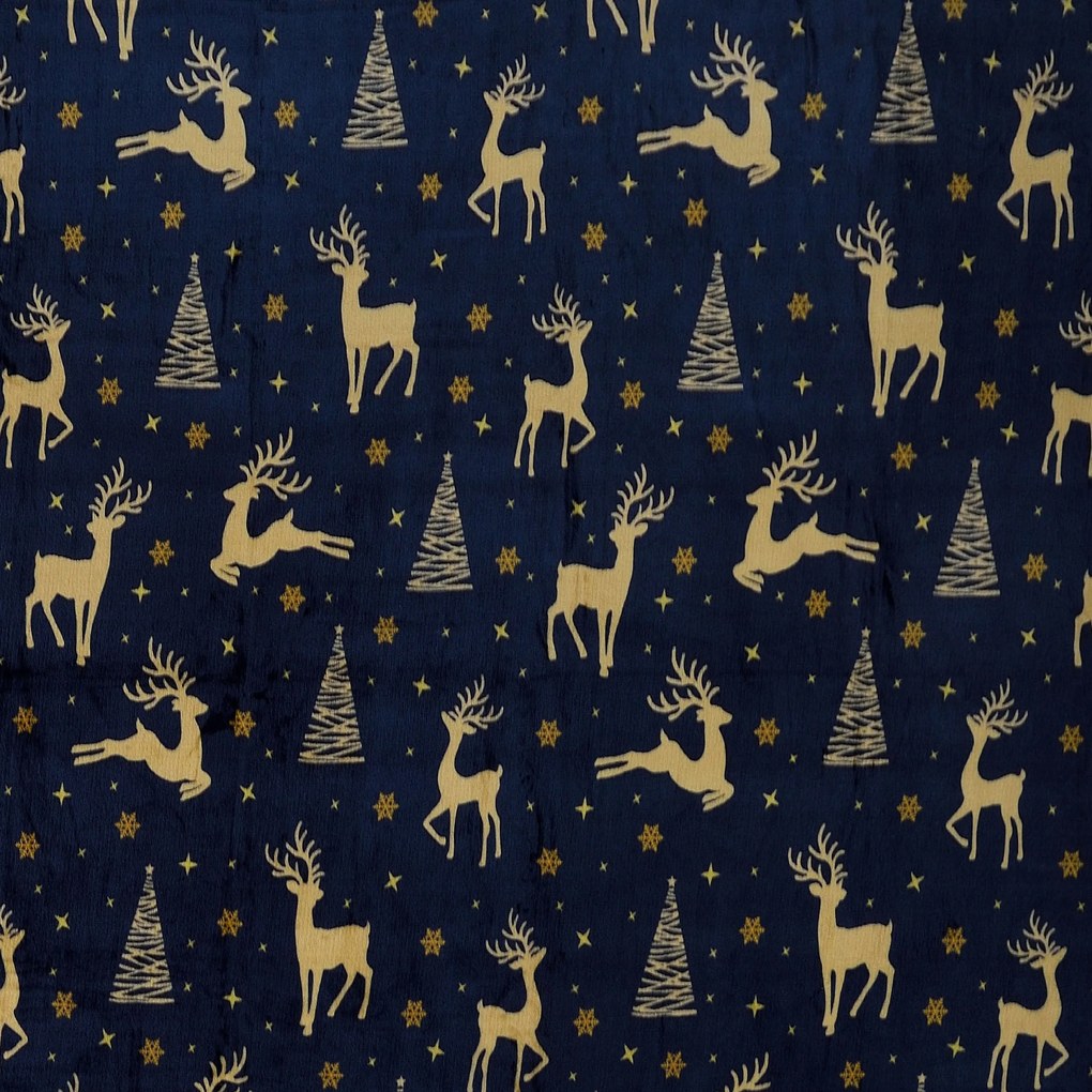 Vianočná mikroplyšová deka GOLDEN DEER tmavomodrá Rozmer: 200 x 220 cm