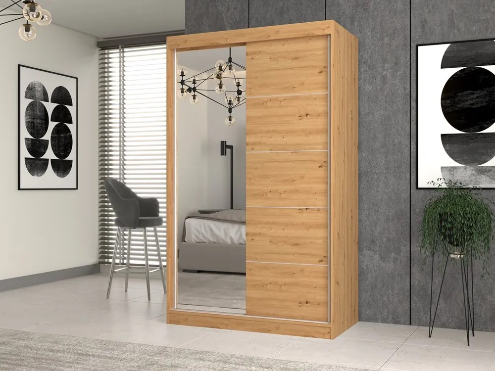 Šatníková skriňa so zrkadlom IGA 120 cm dub artisan