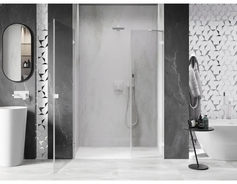 Mexen Lunar-B, ľavé otočné sprchové dvere 150 cm, 8mm číre sklo, biely profil, 832S-150-050-20-00-L