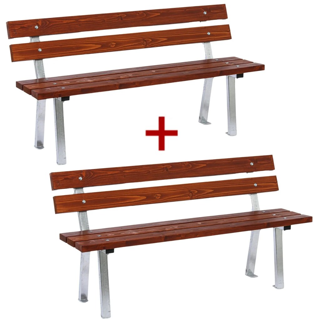 Vonkajšia lavička WOODY s operadlom 1+1 ZADARMO, nerezová, 1500 mm, mahagón tmavý