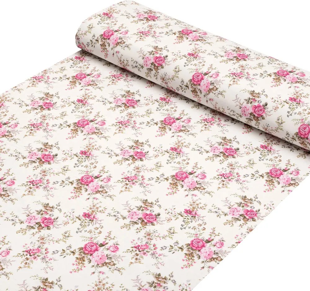 Biante Dekoračný oválny obrus PML-107 Ružové ružičky na bielom 140x220 cm