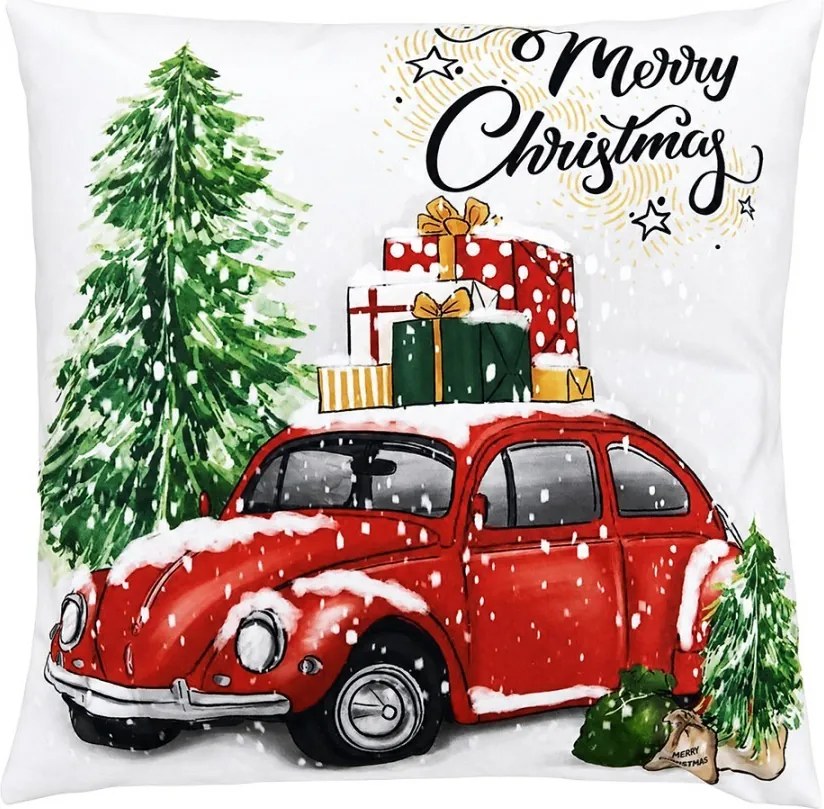 Vianočný dekoračný vankúš s autíčkom Merry Christmas - 45*45*4 cm