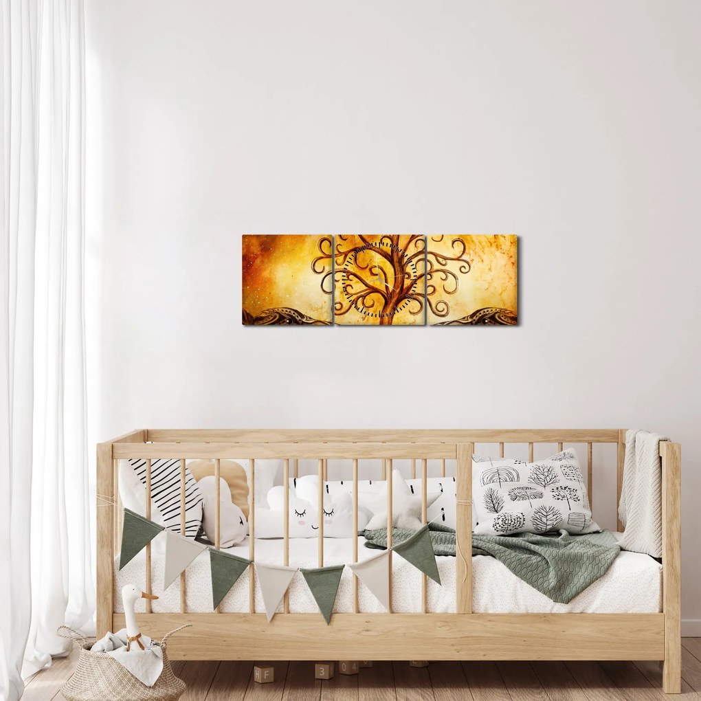 Prírodný abstraktný obraz stromu (s hodinami) (90x30 cm)