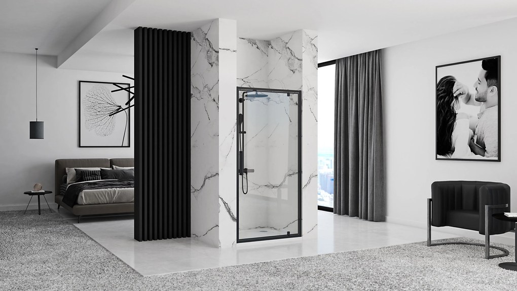 Rea Rapid Swing, jednokrídlové výklopné sprchové dvere 70 x 195 cm, 6mm číre sklo, čierny profil, REA-K6407