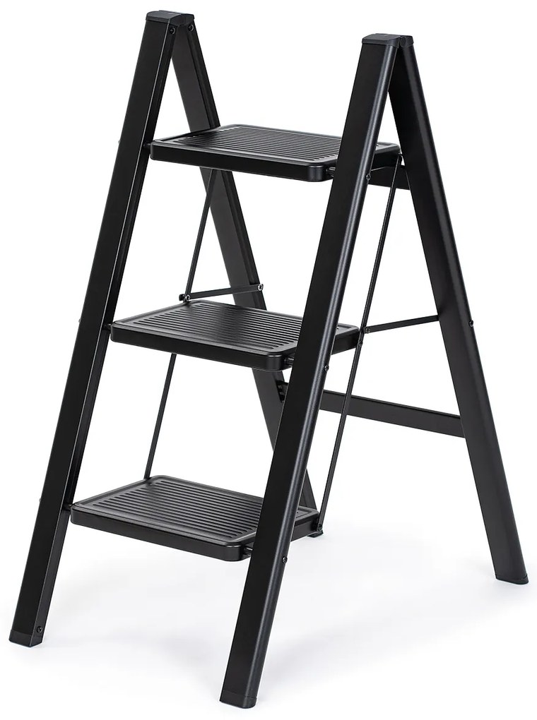 4Home Skladacie oceľové schodíky Steel, 3 stupne, čierna