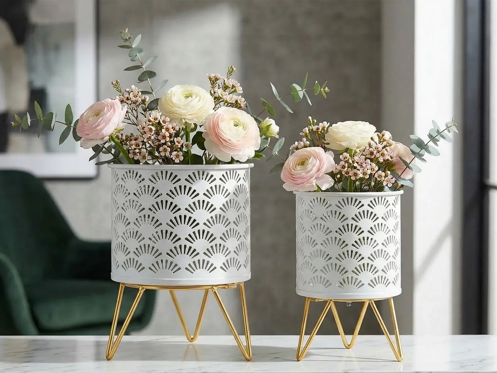 Sada 2 ks stojanů na květiny Carly bílo-zlatá