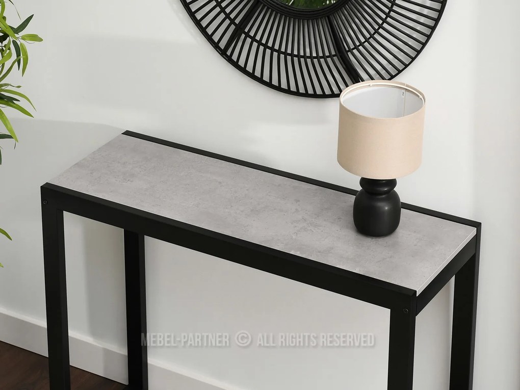 Konzolový stolík Ines (betón + čierna). Akcia -22%. Vlastná spoľahlivá doprava až k Vám domov. 1110808