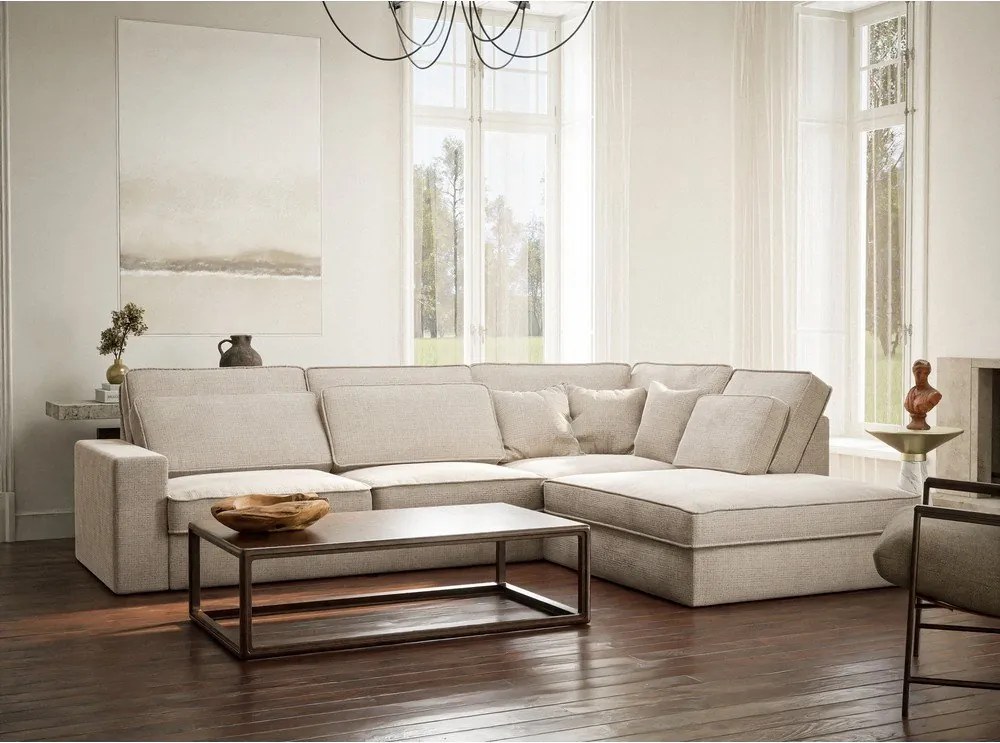 Krémovobiela ženilková rohová pohovka (pravý roh/do L) Kirou – Maison de Rêve