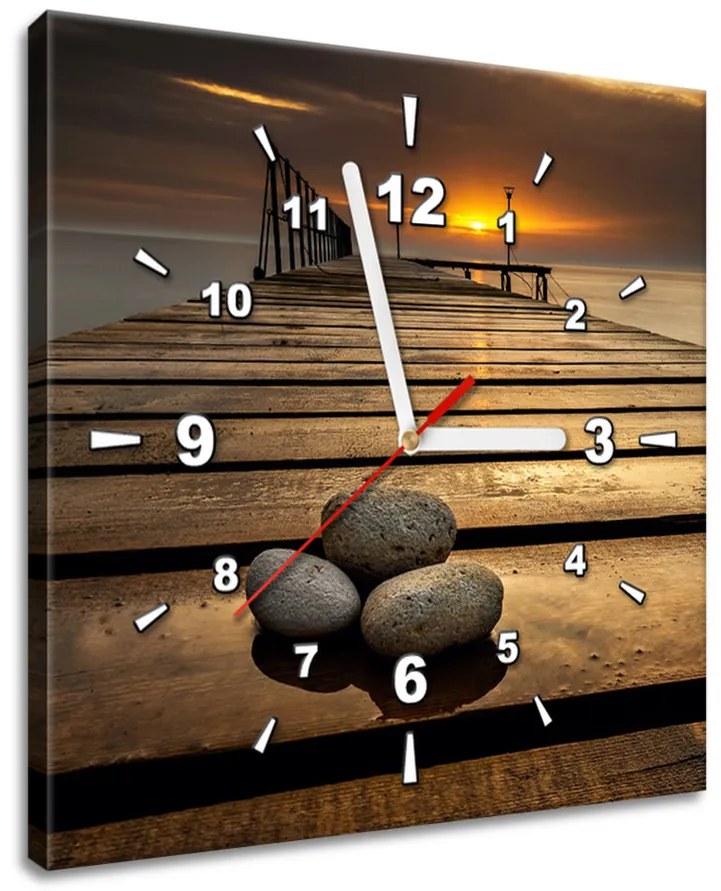 Gario Obraz s hodinami Nádherné ráno pri móle Rozmery: 60 x 40 cm
