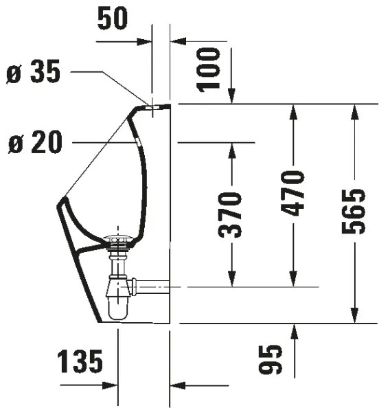 Duravit 828300000 - Pisoár D-CODE s horným prívodom a zadným odtokom, keramika, lesklá biela