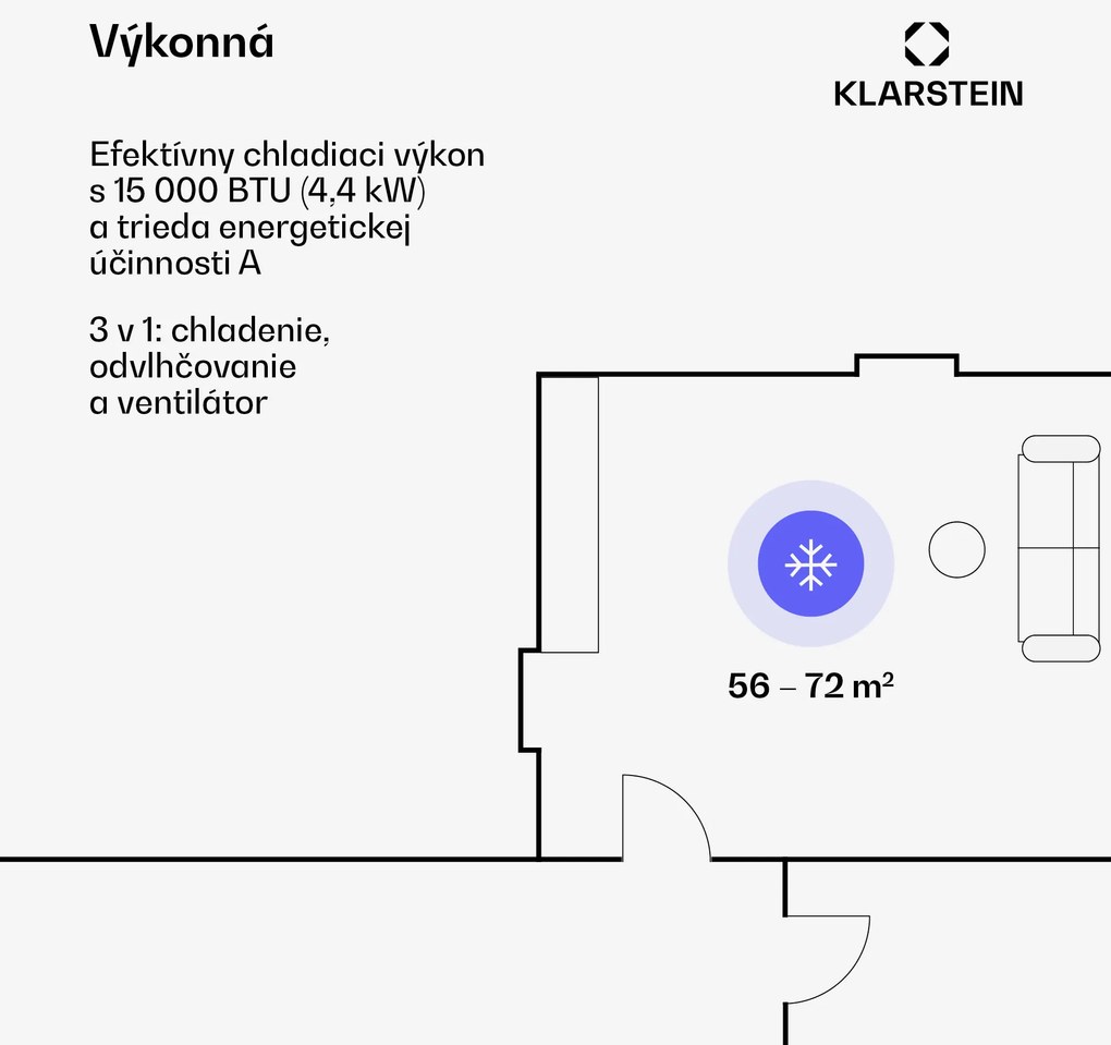 Klarstein Max Breeze Smart, mobilná klimatizácia, 15000 BTU/4,4 kW, A