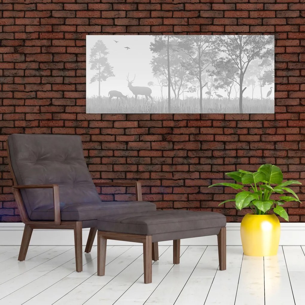 Obraz - Lúka s jeleňami (120x50 cm)