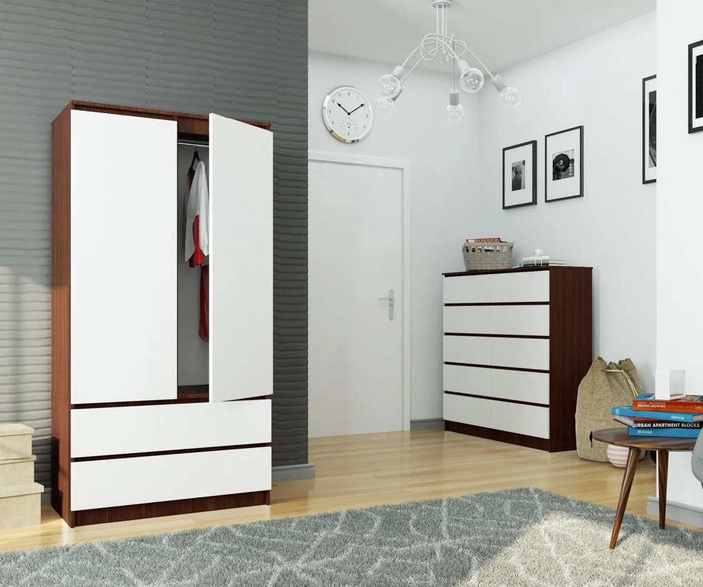 Šatníková skriňa Safwan (wenge + biela). Akcia -12%. Vlastná spoľahlivá doprava až k Vám domov. 1128799