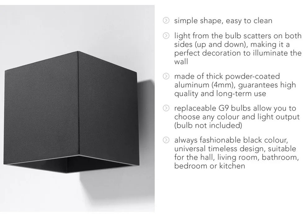 Čierne nástenné svietidlo Sollux Geo