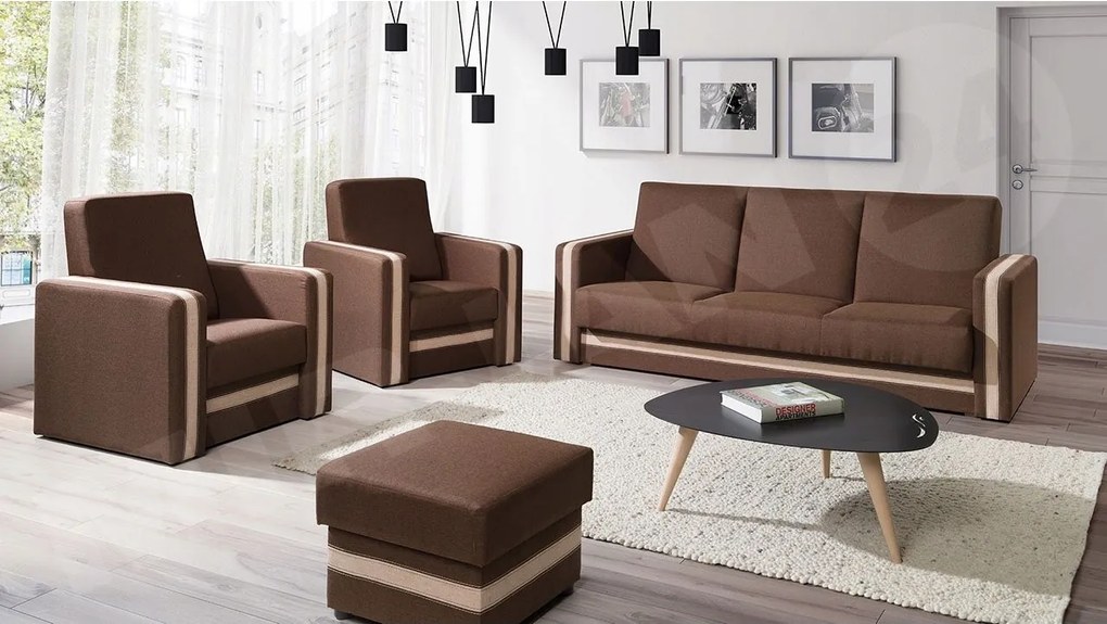 Sedacia súprava 3+1+1 s taburetom Vivienne (hnedá)