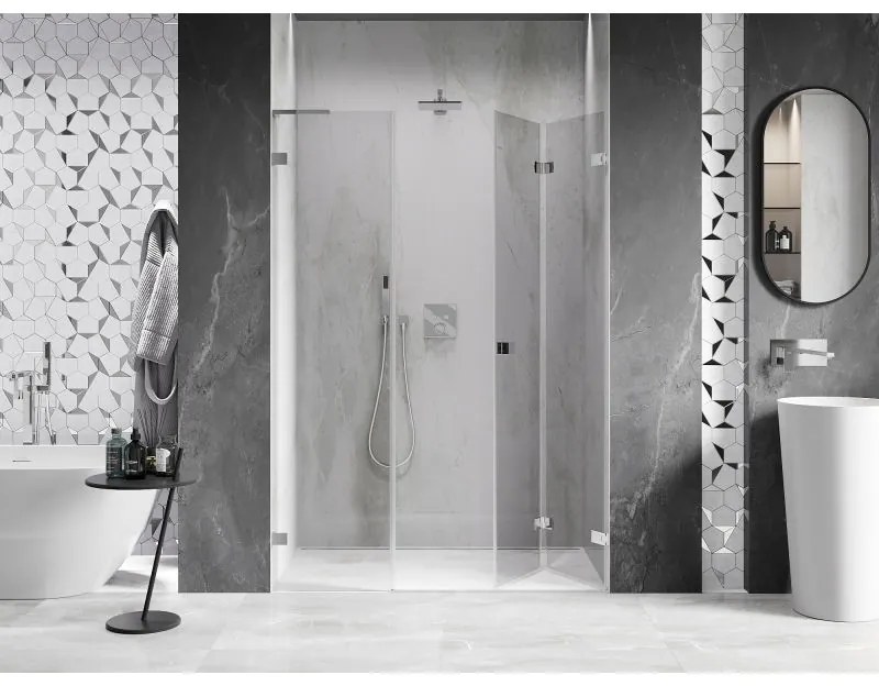 Mexen Lunar-F, L pravé sklápacie sprchové dvere 135 cm, číre sklo, chrómový profil, 836SL-135-050-01-00-P